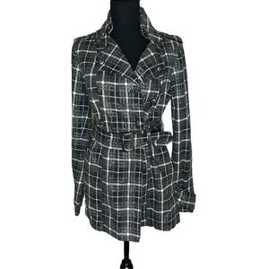 Y2K Wet Seal Jr's Academia Black Gray Silver Sparkle Lightweight Trench Coat M